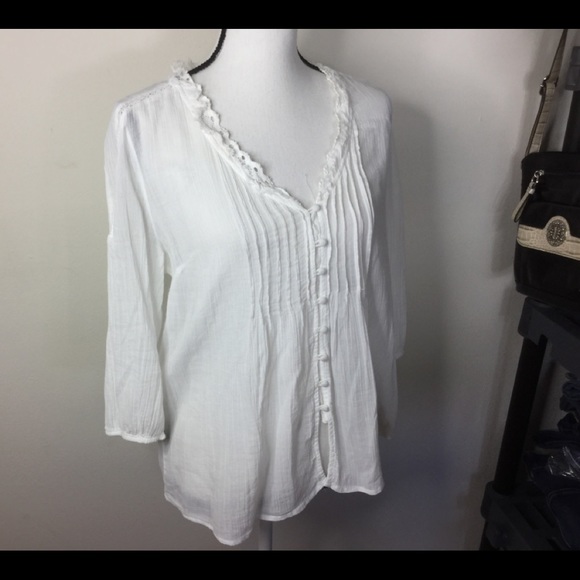 a.n.a. A NEW APPROACH White Lacy Sheer Buttondown - Picture 4 of 8